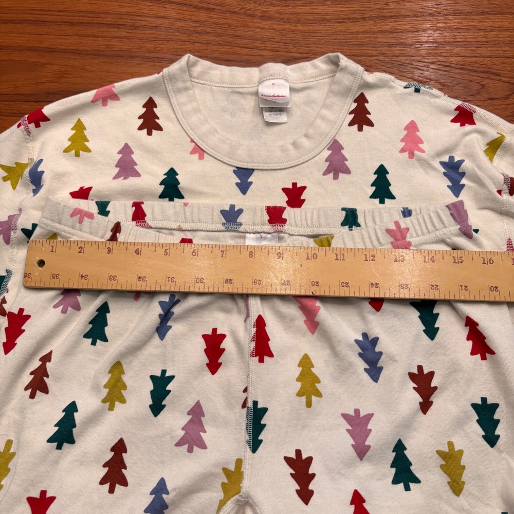 Hanna Andersson Christmas Tree Organic Cotton Pajama Set XL Top L Pants Cream - Picture 6 of 9